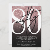Invitation Parties scintillant d'or rose 80e anniversaire (Devant)