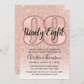 Invitation Parties scintillant d'or rose 98e anniversaire Inv (Devant / Derrière)