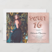 Invitation parties scintillant d'or Rose à l'ombre à la lettr (Devant)