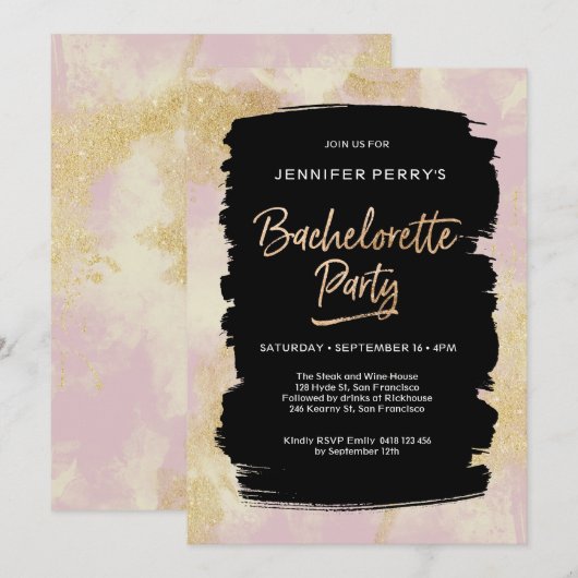 Invitation Parties scintillant d'or rose Bachelorette Party I (Devant / Derrière)