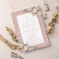 Parties scintillant D'Or rose Baptême Floral Ou Ba