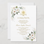 Invitation Parties scintillant d'or Rose blanche première com (Devant)