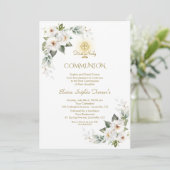 Invitation Parties scintillant d'or Rose blanche première com (Debout devant)