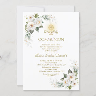 Invitation Parties scintillant d'or Rose blanche première com