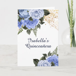Invitation Parties scintillant d'or Rose bleue Quinceañera Ph