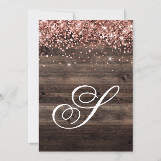 Invitation Parties scintillant d'or rose Bois rustique 40e an (Dos)