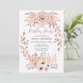 Invitation Parties scintillant d'or rose Bouquet géométrique (Debout devant)