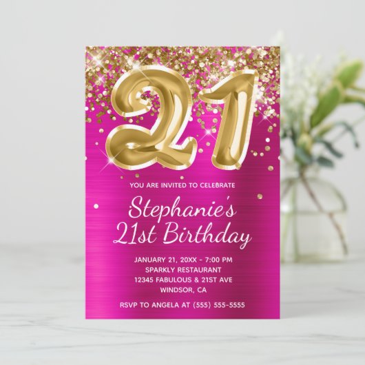 Invitation Parties scintillant d'or rose chaud ballon à huile (Debout devant)