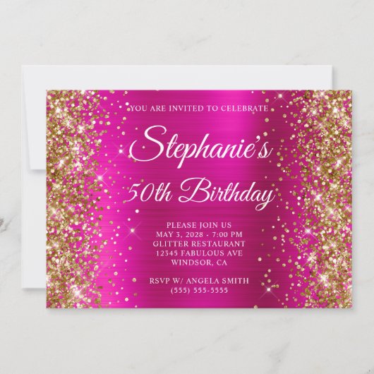 Invitation Parties scintillant d'or rose chaud Monogramme 50e (Devant)