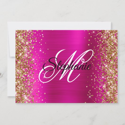 Invitation Parties scintillant d'or rose chaud Monogramme 50e (Dos)