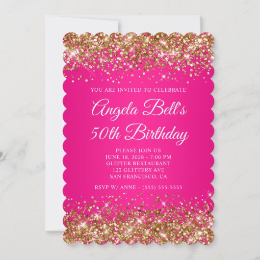 Invitation Parties scintillant d'or rose chaud Monogramme 50e (Devant)