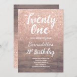 Invitation parties scintillant d'or rose chic bois rustique 2<br><div class="desc">Faux rose or parties scintillant à l'ombre sur bois brun rustique 21e anniversaire Une invitation moderne à la fête du 21e anniversaire avec invitation à la parties scintillant d'or originale et simple en faux rose et à la typographie manuscrite de la brosse sur un arrière - plan rustique couleur bois...</div>