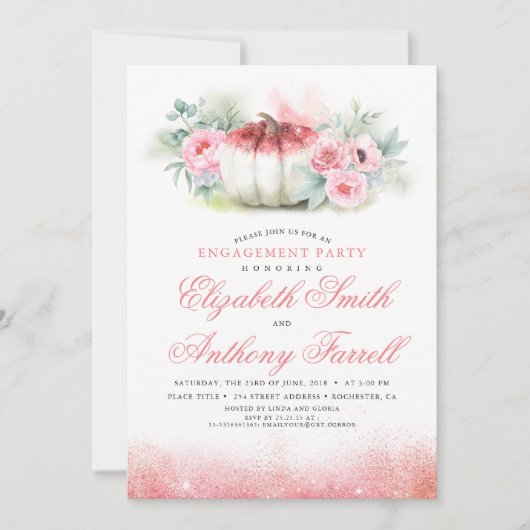 Invitation Parties scintillant d'or rose Citrouille Automne (Devant)