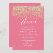 Invitation Parties scintillant d'or rose Confetti 11e anniver (Devant / Derrière)