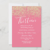 Invitation Parties scintillant d'or rose Confetti 13e anniver (Devant)