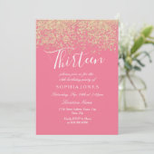 Invitation Parties scintillant d'or rose Confetti 13e anniver (Debout devant)