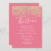 Invitation Parties scintillant d'or rose Confetti 13e anniver (Devant / Derrière)