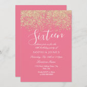 Invitation Parties scintillant d'or rose Confetti 16e anniver (Devant / Derrière)