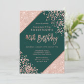 Invitation parties scintillant d'or rose confetti budget vert (Debout devant)