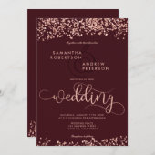 Invitation parties scintillant d'or rose confetti burgundy ph (Devant / Derrière)