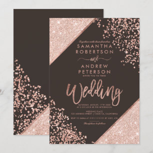 Invitation parties scintillant d'or rose confetti chic brun m