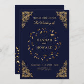 Invitation parties scintillant d'or rose confetti chic marin (Devant / Derrière)