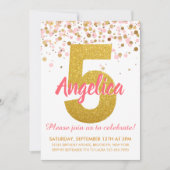 Invitation Parties scintillant d'or rose Confetti Fille Cinqu (Devant)
