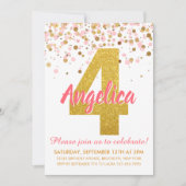 Invitation Parties scintillant d'or rose Confetti Fille quatr (Devant)