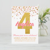 Invitation Parties scintillant d'or rose Confetti Fille quatr (Debout devant)