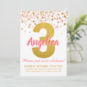 Invitation Parties scintillant d'or rose Confetti fille trois (Debout devant)
