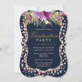 Invitation Parties scintillant d'or rose Confetti Glam Floral (Devant)