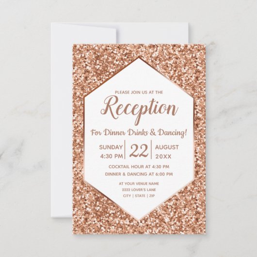 Invitation Parties scintillant d'or rose Confetti Glam Récept (Devant)