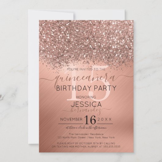 Invitation Parties scintillant d'or rose Confetti Metallic Qu (Devant)