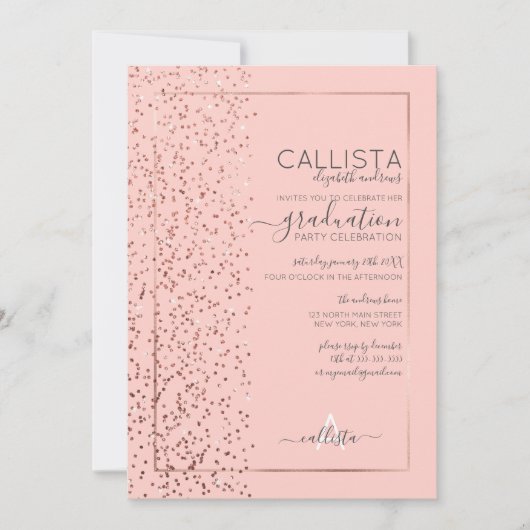 Invitation Parties scintillant d'or rose Confetti Side Gradua (Devant)