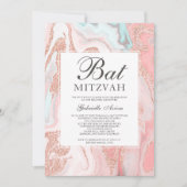 Invitation parties scintillant d'or rose corail marbre rose b (Devant)