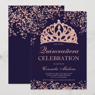 Invitation parties scintillant d'or rose couronne marine tiar