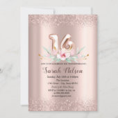 Invitation Parties scintillant d'or Rose de luxe Aquarelle Fl (Devant)