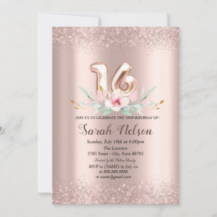 Invitation Parties scintillant d'or Rose de luxe Aquarelle Fl