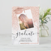 Invitation parties scintillant d'or rose diplômé photo casque (Debout devant)