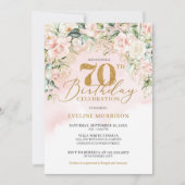 Invitation Parties scintillant d'or rose douce roses 70e anni (Devant)