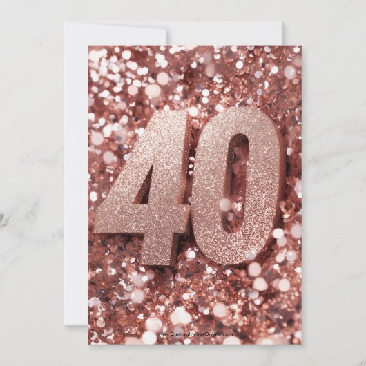 Invitation Parties scintillant d'or rose Élégante fête de 40e (Dos)