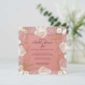 Invitation Parties scintillant d'or rose Élégante peinture fl (Debout devant)