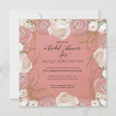 Invitation Parties scintillant d'or rose Élégante peinture fl (Devant)