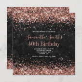 Invitation Parties scintillant d'or rose en cuir noir 40e ann (Devant / Derrière)