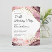 Invitation Parties scintillant d'or rose et fête florale 50e  (Debout devant)