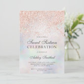 Invitation parties scintillant d'or rose étincelle perle nacr (Debout devant)