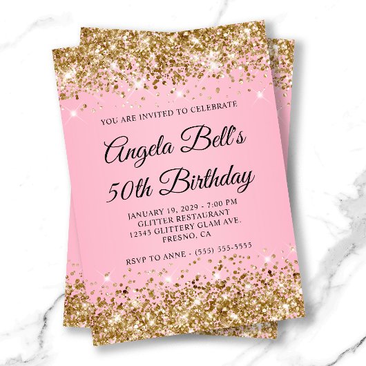Invitation Parties scintillant d'or rose fantaisie Monogramme
