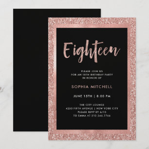 Invitation Parties scintillant d'or Rose Faux   18e fête d'an