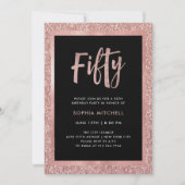 Invitation Parties scintillant d'or Rose Faux | 50e fête d'an (Devant)