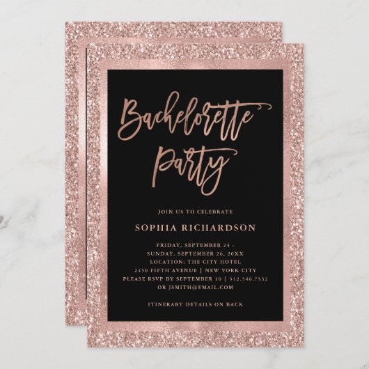Invitation Parties scintillant d'or Rose Faux | Bachelorette (Devant / Derrière)